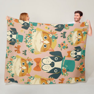 Cute Cat & Dog Art Blanket