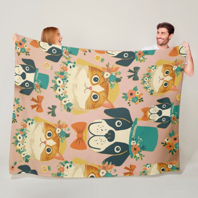 Cute Cat & Dog Art Blanket (In Situ)