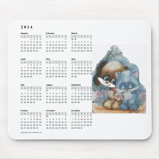 Cute cat & dog calendar mousepad (Front)