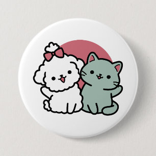 Cute Cat & Dog 'Fur-Real Friends Forever' Design 7.5 Cm Round Badge