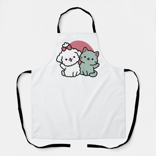 Cute Cat & Dog 'Fur-Real Friends Forever' Design Apron (Front)