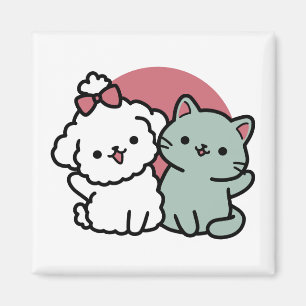 Cute Cat & Dog 'Fur-Real Friends Forever' Design Magnet