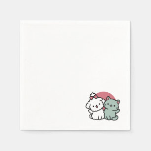 Cute Cat & Dog 'Fur-Real Friends Forever' Design Napkin