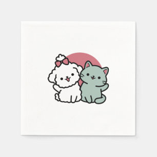 Cute Cat & Dog 'Fur-Real Friends Forever' Design Napkin