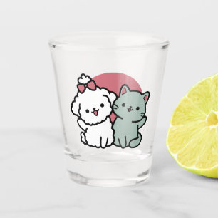 Cute Cat & Dog 'Fur-Real Friends Forever' Design Shot Glass