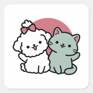 Cute Cat & Dog 'Fur-Real Friends Forever' Design Square Sticker