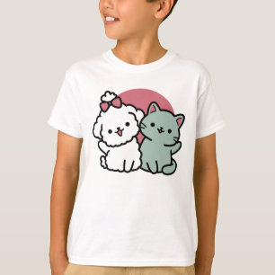 Cute Cat & Dog 'Fur-Real Friends Forever' Design T-Shirt