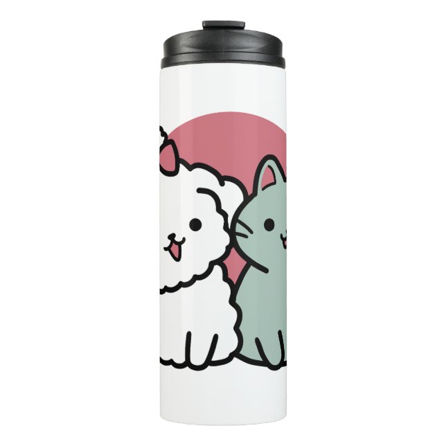 Cute Cat & Dog 'Fur-Real Friends Forever' Design Thermal Tumbler (Front)