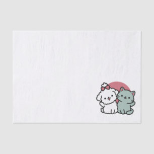 Cute Cat & Dog 'Fur-Real Friends Forever' Design Tissue Paper