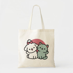 Cute Cat & Dog 'Fur-Real Friends Forever' Design Tote Bag