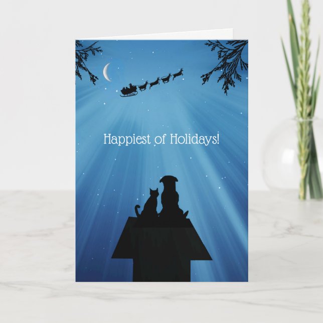 Cute Cat Dog Happy Holidays Christmas  Card (Front)
