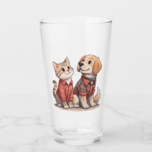 Cute Cat & Dog in Plaid tumblr glass– Cosy Animal Glass