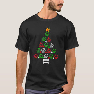 Cute Cat Dog Paw Tree Dog Dad Dog Mum Merry Christ T-Shirt