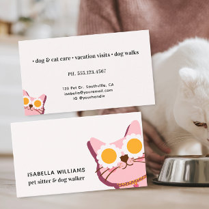 Cute Cat Dog Walker Pet Sitter Business Card