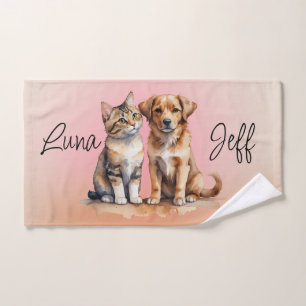 Cute Cat & Dog Watercolor Bath Towel Set
