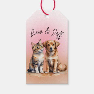 Cute Cat & Dog Watercolor Gift Tags