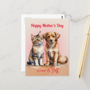 Cute Cat & Dog Watercolor Postcard