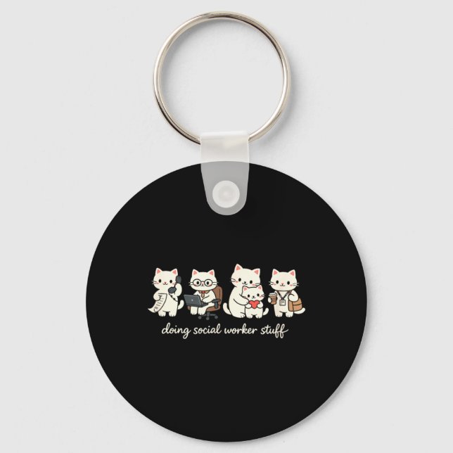 Cute Cat Doing Social Worker Stuff Mental Health Key Ring (Front)