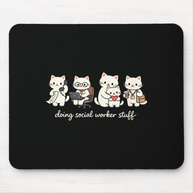 Cute Cat Doing Social Worker Stuff Mental Health Mouse Mat (Front)