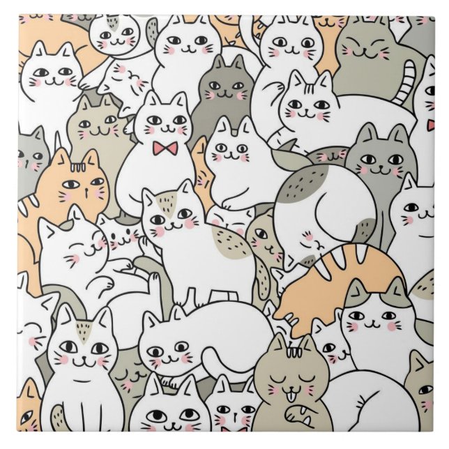 Cute cat doodle drawings tile (Front)