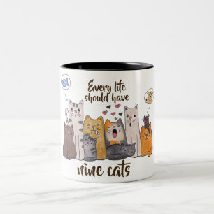 Cute Cat Doodle Every Life Should Have Nine Cats Two-Tone Coffee Mug