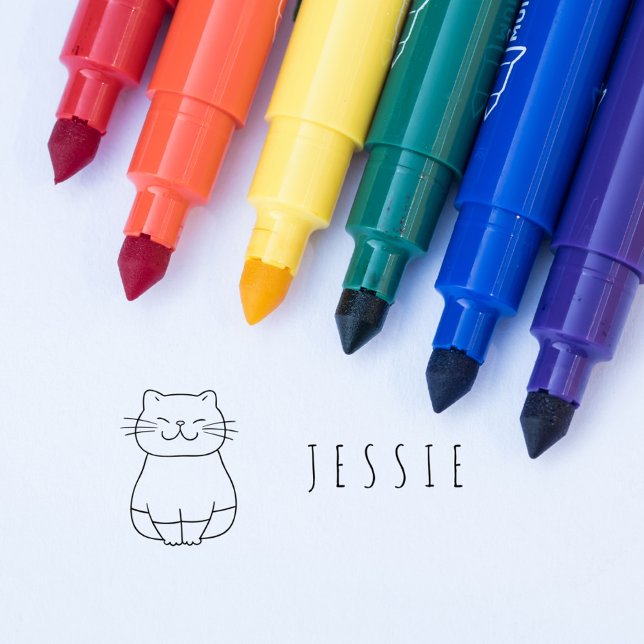 Cute Cat Doodle Kids Personalised Name  Self-inking Stamp (Cute Cat Doodle Kids Personalized Name Self-inking Stamp)