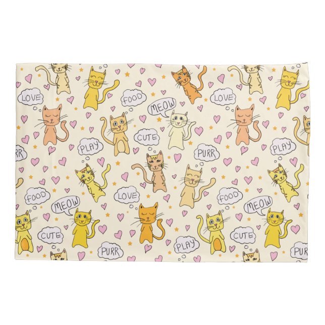 Cute Cat Doodles Pattern Pair Pillowcase (Back-Left)