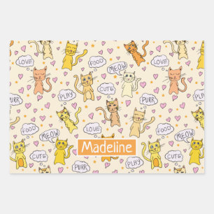 Cute Cat Doodles Pattern Wrapping Paper Sheet