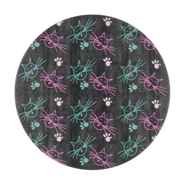 Cute Cat Doodles Pink Teal Pet Black       Cutting Board (Front)