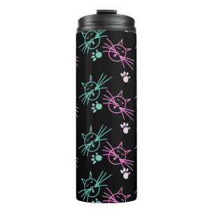 Cute Cat Doodles Pink Teal Pet Black Thermal Tumbler