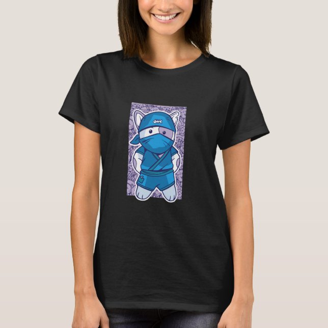 Cute Cat Dressed Like A Ninja T-Shirt (Front)