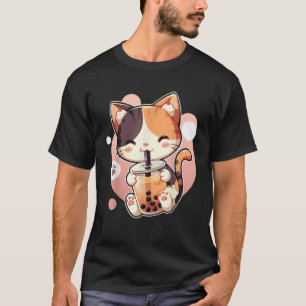 Cute Cat Drinking Boba Tea Bubble Tea Anime Kawaii T-Shirt