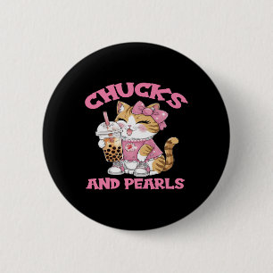 Cute Cat Drinking Bubble Tea Kitten Lover 6 Cm Round Badge