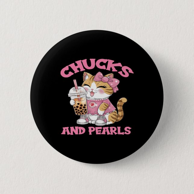 Cute Cat Drinking Bubble Tea Kitten Lover  6 Cm Round Badge (Front)