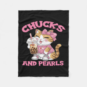 Cute Cat Drinking Bubble Tea Kitten Lover Fleece Blanket