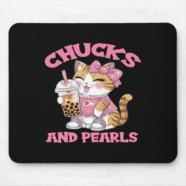 Cute Cat Drinking Bubble Tea Kitten Lover  Mouse Mat (Front)