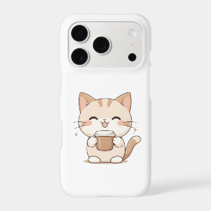 Cute Cat Drinking Coffee Kawaii Design