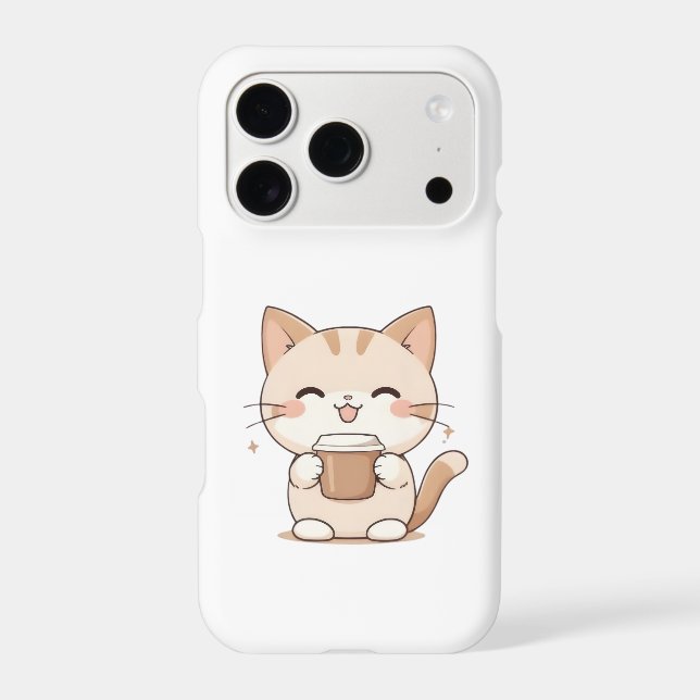 Cute Cat Drinking Coffee Kawaii Design (Back)