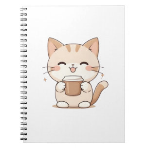 Cute Cat Drinking Coffee Kawaii Design Notebook