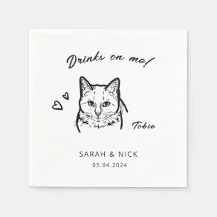 Cute Cat Drinks On Me Reception Wedding  Napkin