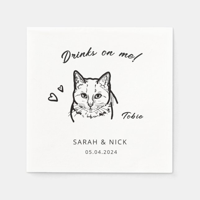 Cute Cat Drinks On Me Reception Wedding  Napkin (Front)
