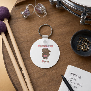 Cute Cat Drummer Percussion Posse Cartoon Music Key Ring