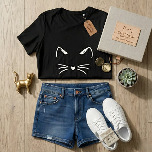 Cute Cat Ears & Whiskers Heart Nose Graphic Tri-Blend Shirt