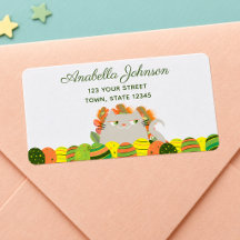 Cute Cat Easter Address Label Spring Eggs