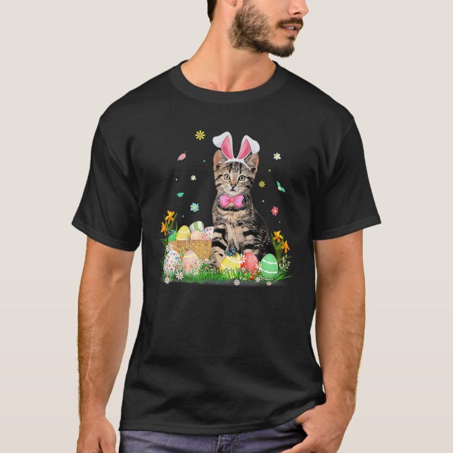 Cute Cat Easter Day Bunny Eggs T-Shirt (Front)