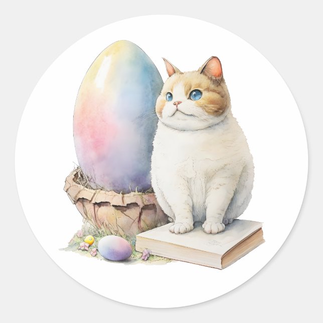 Cute Cat Easter Egg Happy Easter Day, Easter Cat Classic Round Sticker (Front)