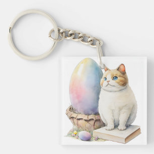 Cute Cat Easter Egg Happy Easter Day, Easter Cat Key Ring