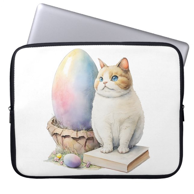 Cute Cat Easter Egg Happy Easter Day, Easter Cat Laptop Sleeve (Front)