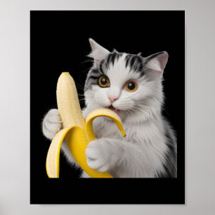 Cute Cat Eating Banana Funny Animal Art Sticker Poster