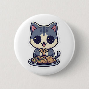 Cute Cat eating cookies Classic T-Shirt 6 Cm Round Badge
